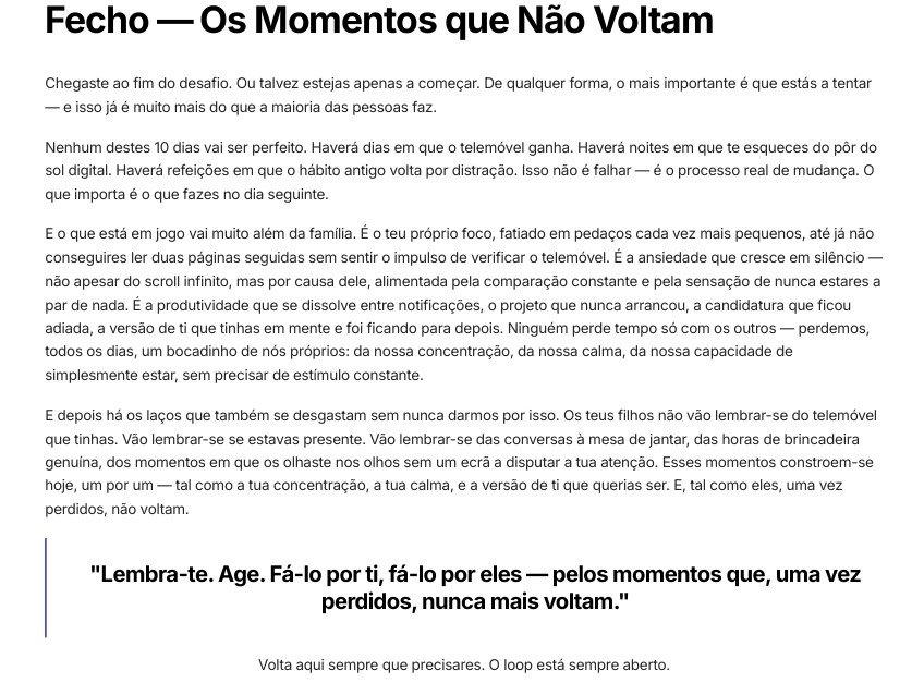 Página de encerramento do e-book, com a citação final "Lembra-te. Age. Fá-lo por ti, fá-lo por eles"
