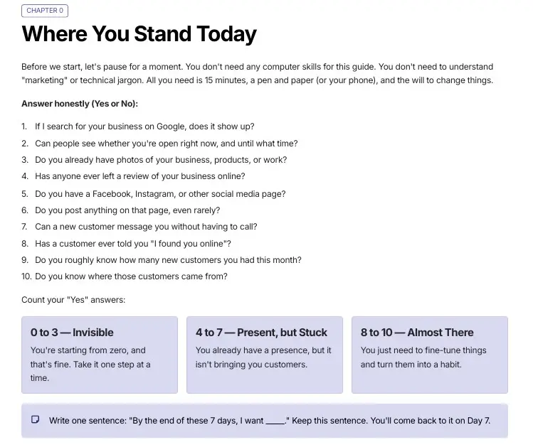 Preview of the Chapter 0 table of contents from the "7-Day Challenge" e-book by Freequency.digital