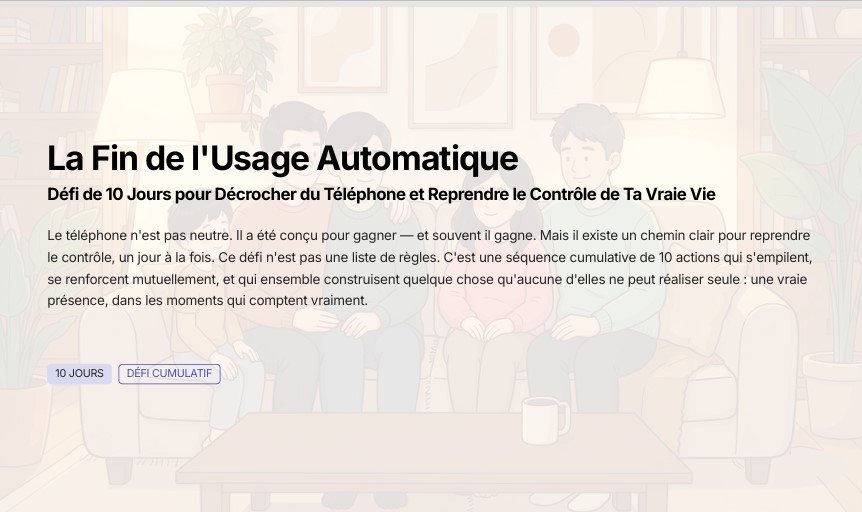 Couverture du guide — famille réunie sur le canapé sans téléphones, ambiance chaleureuse et confortable, illustration