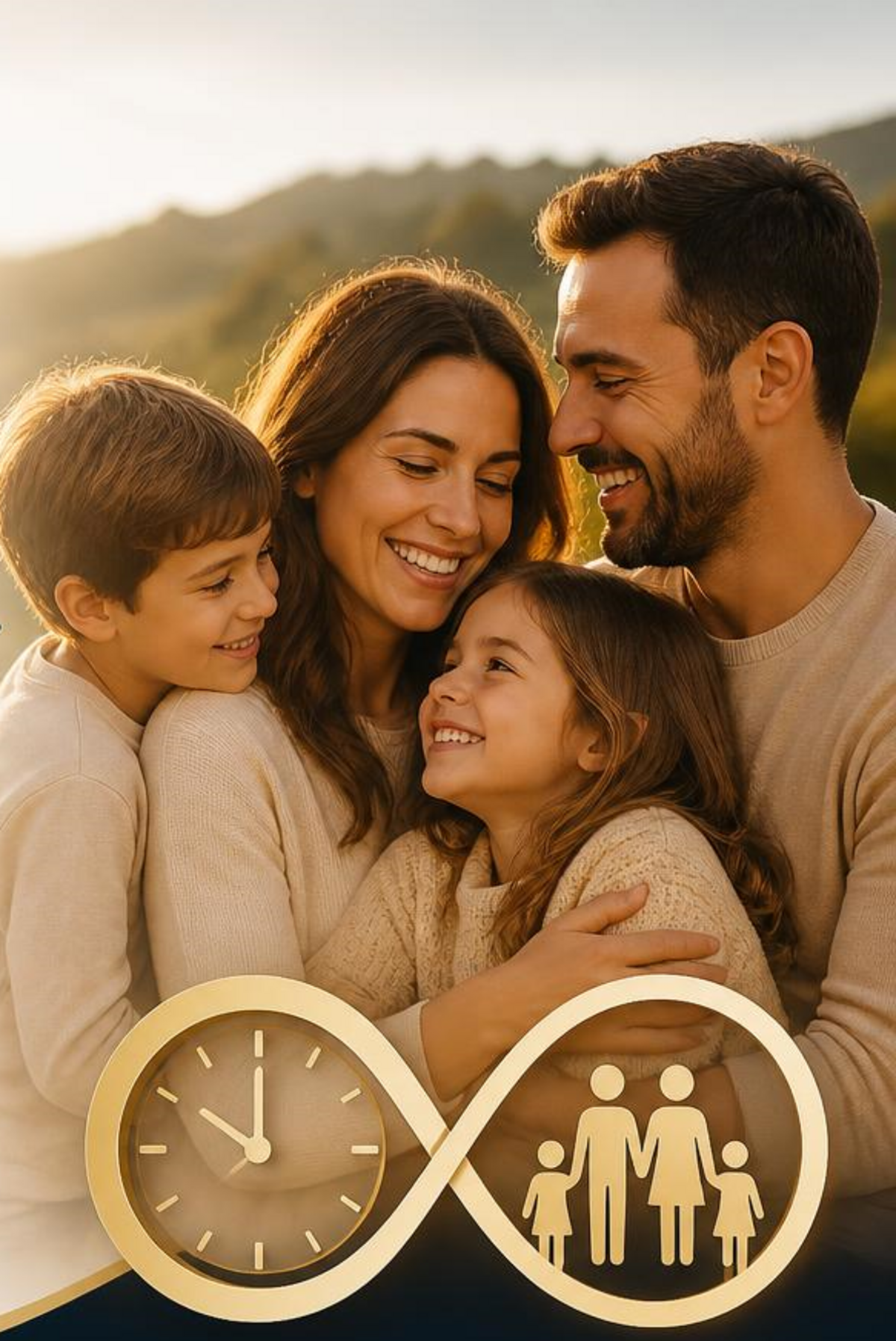 Famille souriante, symbole du temps et de la famille FreequencyDigital
