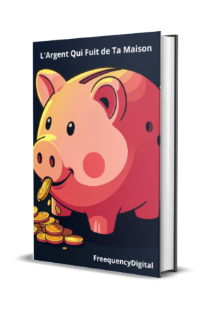 Tirelire en forme de cochon « mangeant » des pièces éparpillées autour d'elle, symbolisant l'argent qui échappe au budget